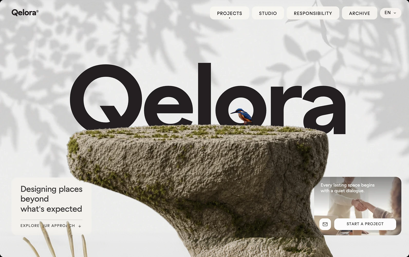 Real web prototype generated with SankiWork, showing the responsive Qelora project homepage