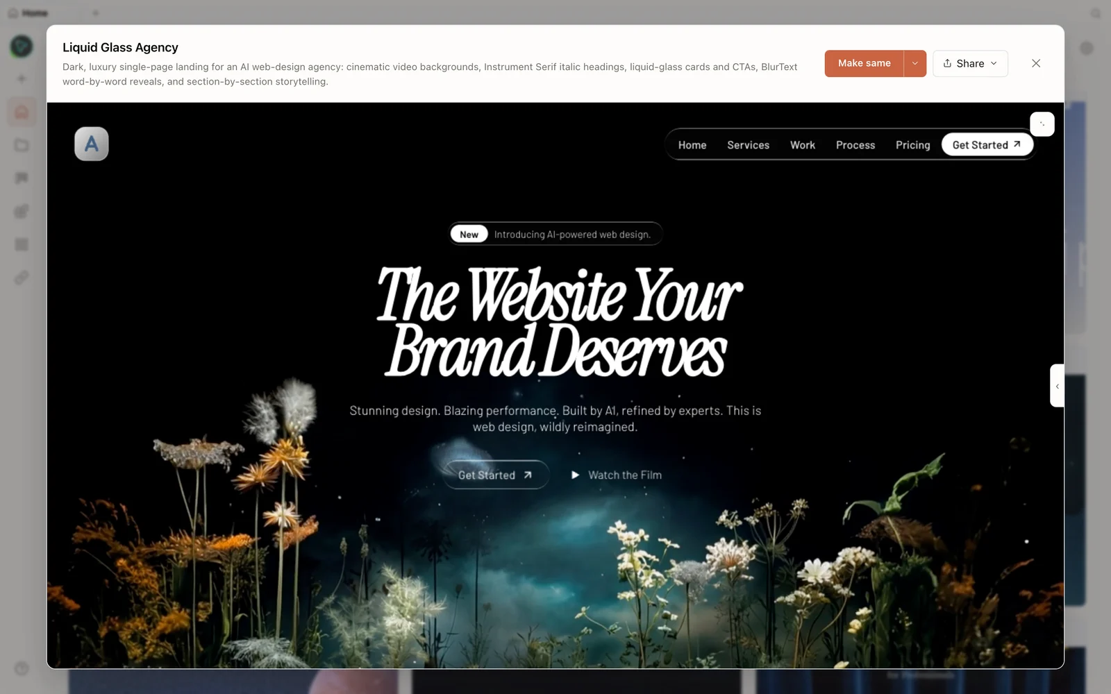 A generated landing page previewed in SankiWork.